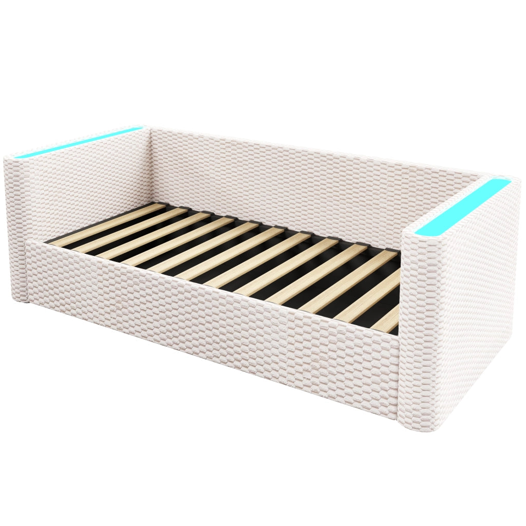 Divano letto con LED e meccanismo idraulico - Zephmum- 90x200 cm velluto beige
