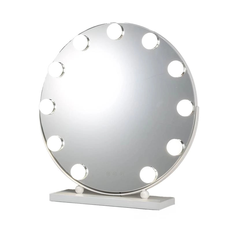 SPECCHIO TONDO  HOLLYWOOD DA TAVOLO CON 11 LED CON 3 LUCI REGOLABILI, ACCENSIONE TOUCH CON SPINA DIMENSIONE D.50 CM