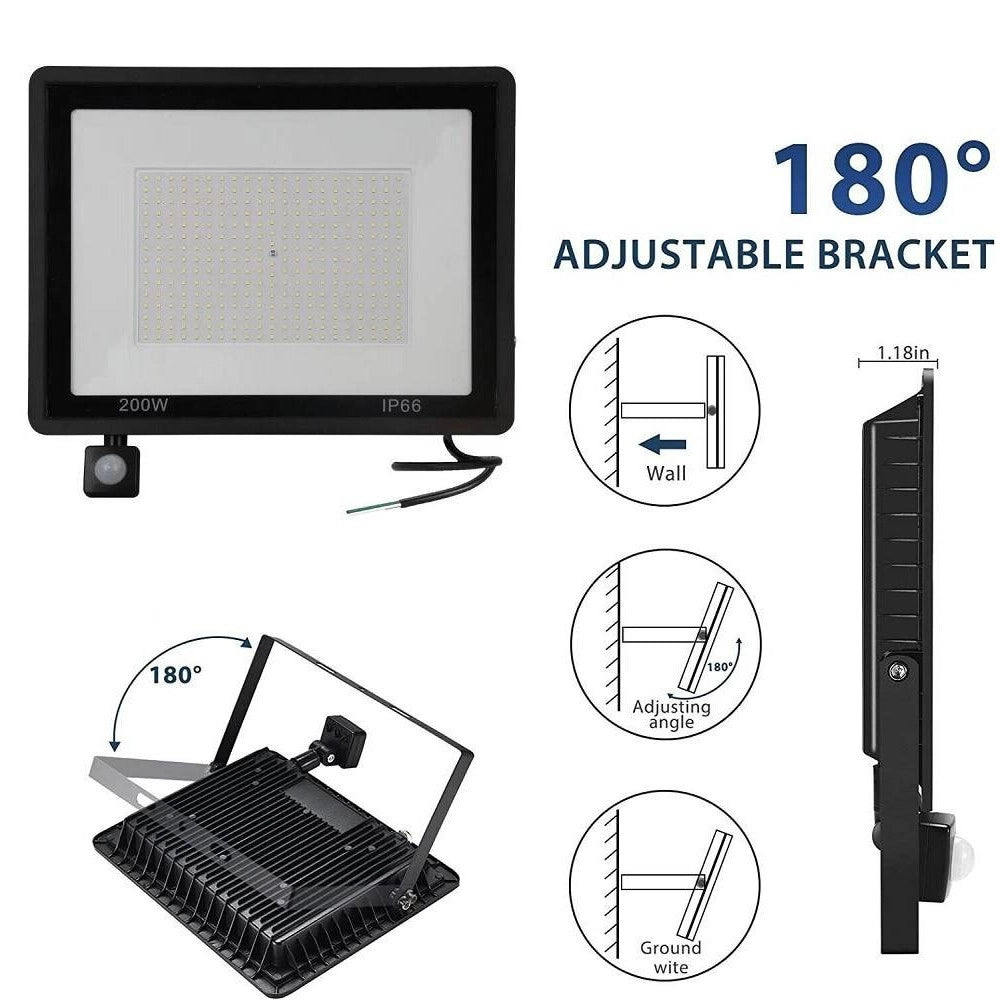 Trade Shop - Faro Led Da Esterno Con Sensore Crepuscolare 200 W Luce Fredda Con Staffa G6200 -