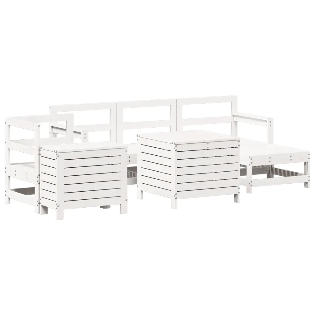 Set Divani da Giardino 7 pz Bianco in Legno Massello di Pino