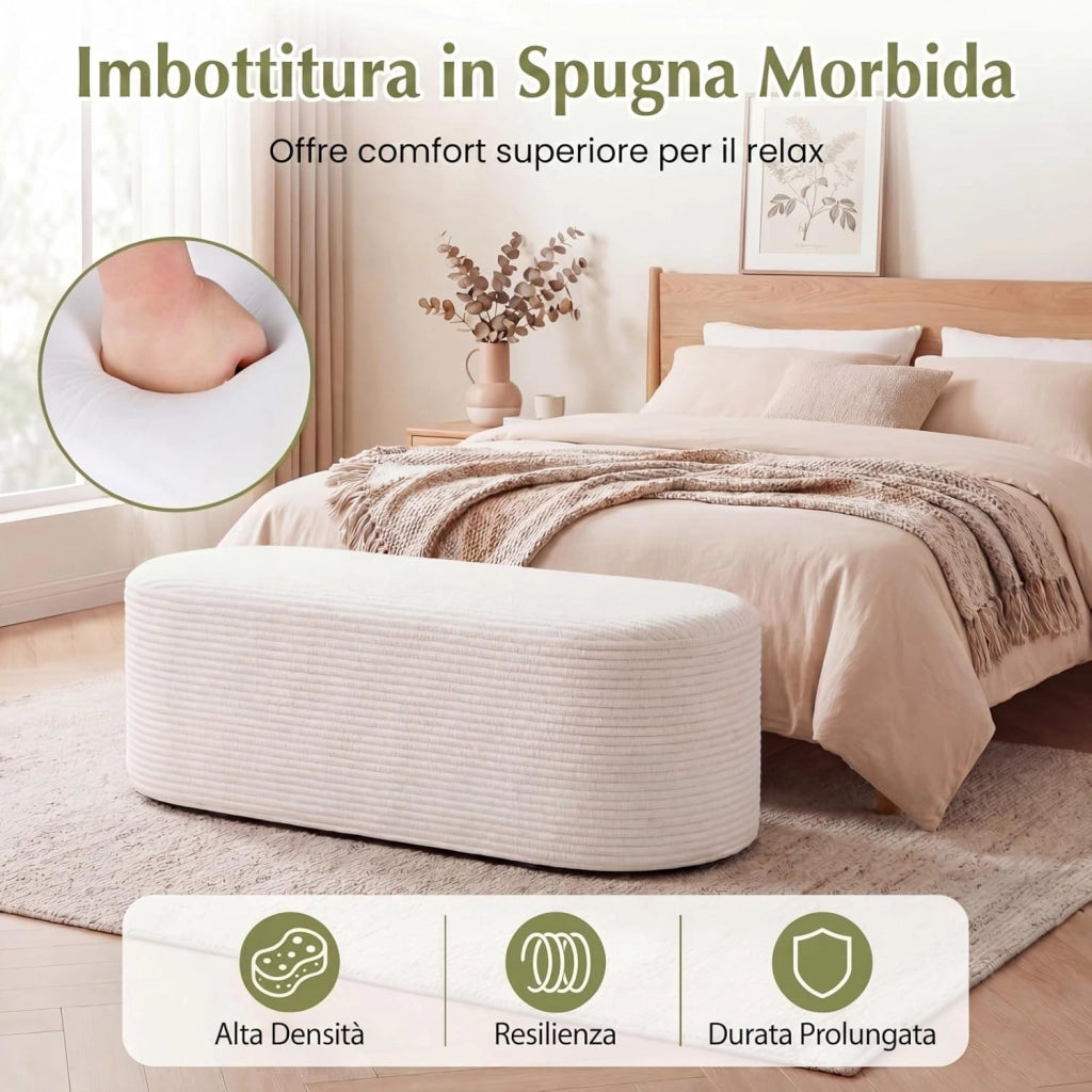 Pouf Poggiapiedi Imbottito 120 X 46 X 48 CM, Poggiapiedi Divano con Velluto a Coste e Spugna ad Alta Densità, Pouf Ovale con Base Antiscivolo per Soggiorno, Camera da Letto, Beige
