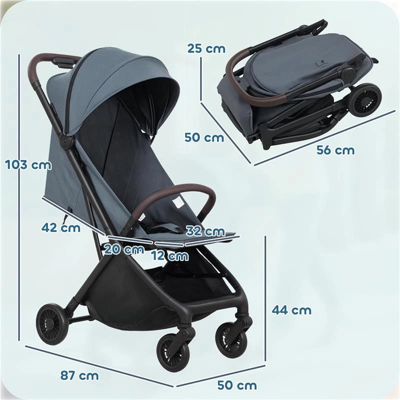 PASSEGGINO PER BAMBINI CON TETTUCCIO REGOLABILE E SACCA PORTAOGGETTI, 87X50X103 CM, BLU E NERO