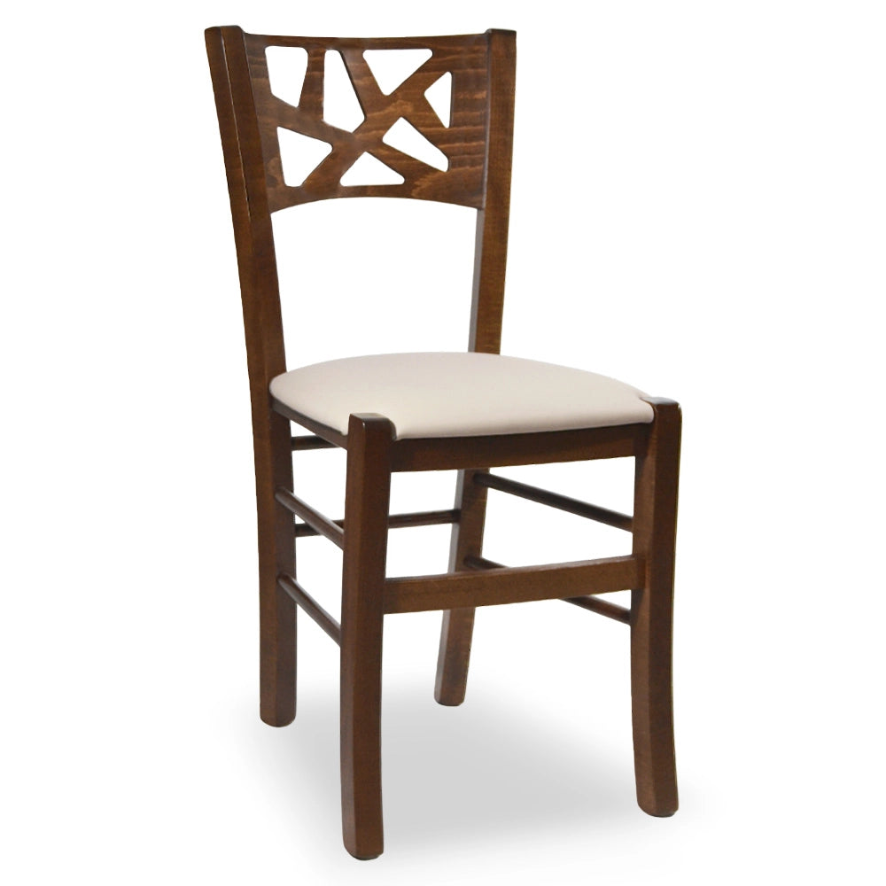 Sedie sala pranzo Sissy in legno noce scuro con seduta imbottita beige set da 2