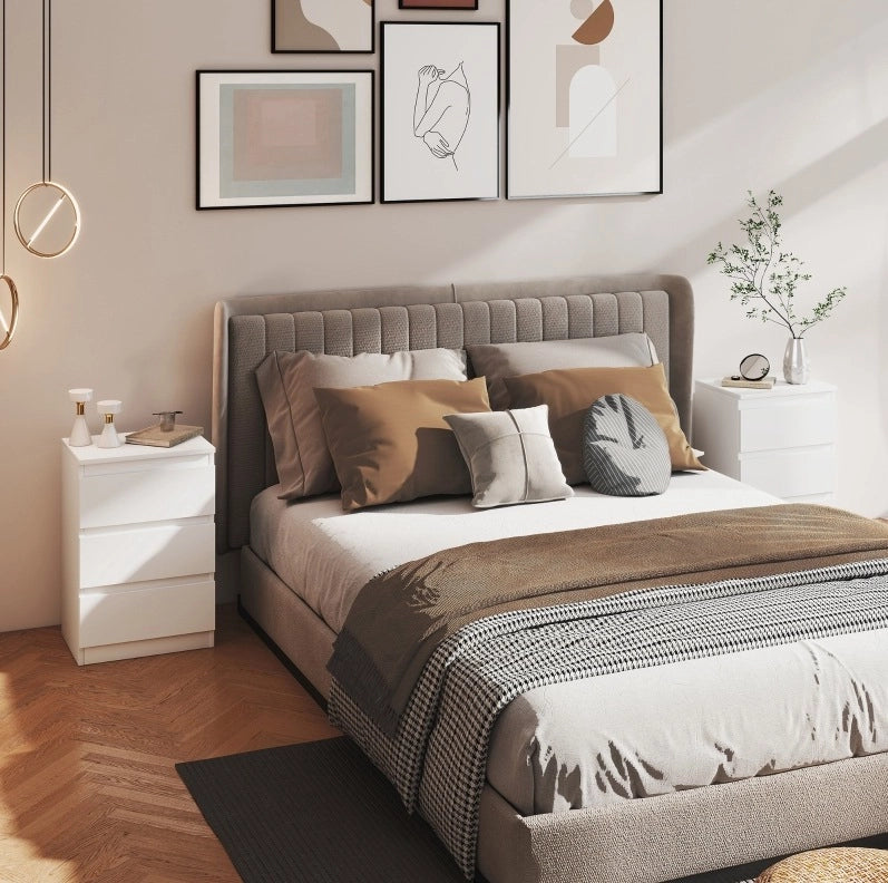 COMODINO Set da 2 pezzi con 3 cassetti 40x30x59,5 cm Bianco MDF