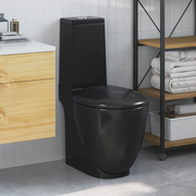 Vaso WC in Ceramica da Bagno Rotondo Base con Scarico Nero 3059889