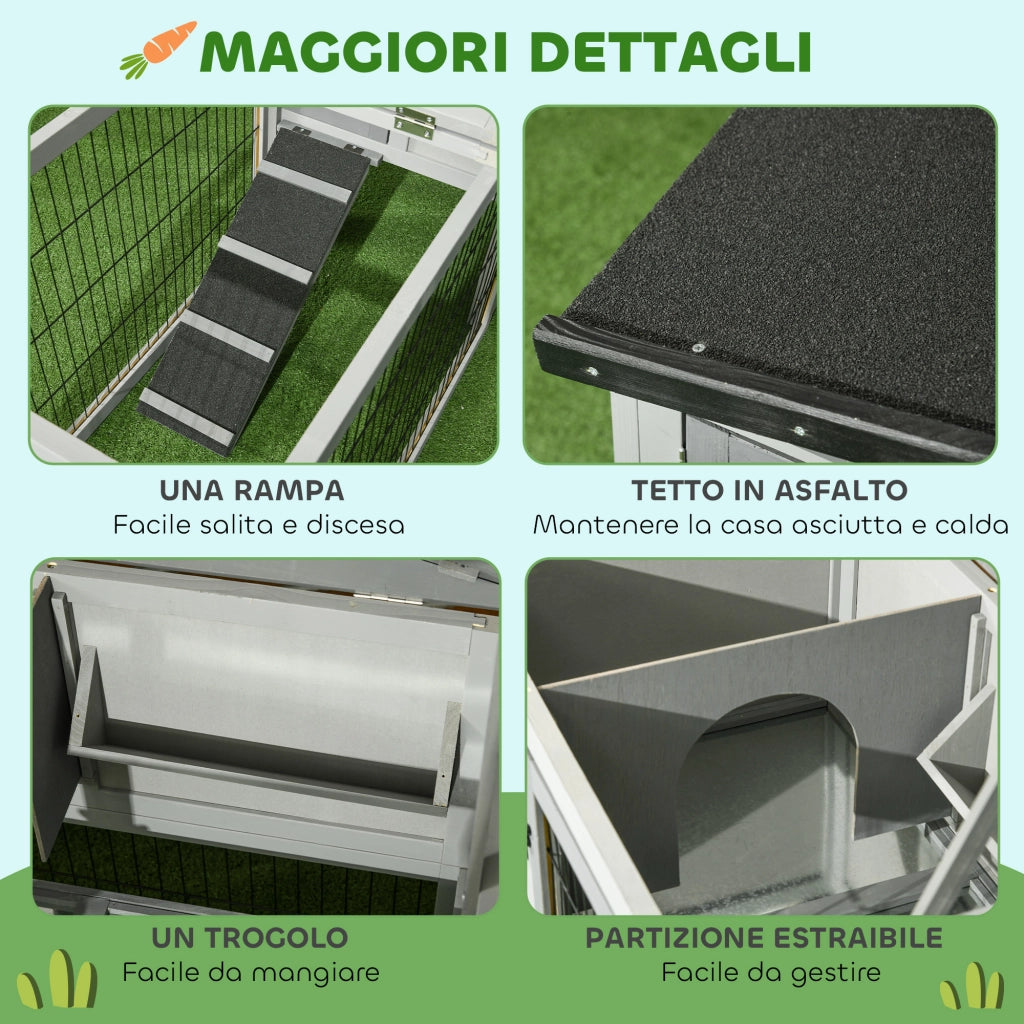 Conigliera da Esterno con Rampa ¨C zephmum ¨C Legno di Abete, Grigio Chiaro, 150x52x68 cm