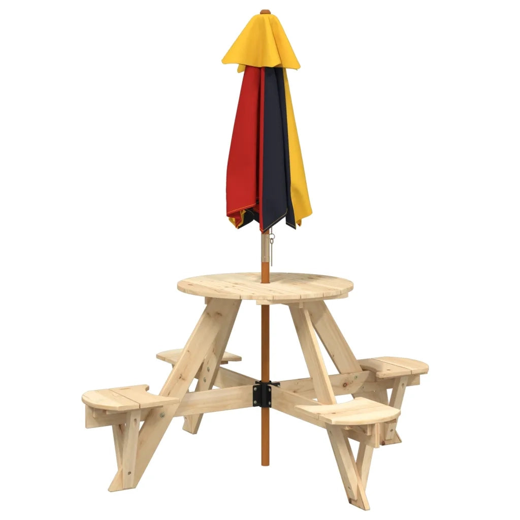 vidaXL Tavolo Picnic per 4 Bambini con Ombrellone Rotondo Legno Abete