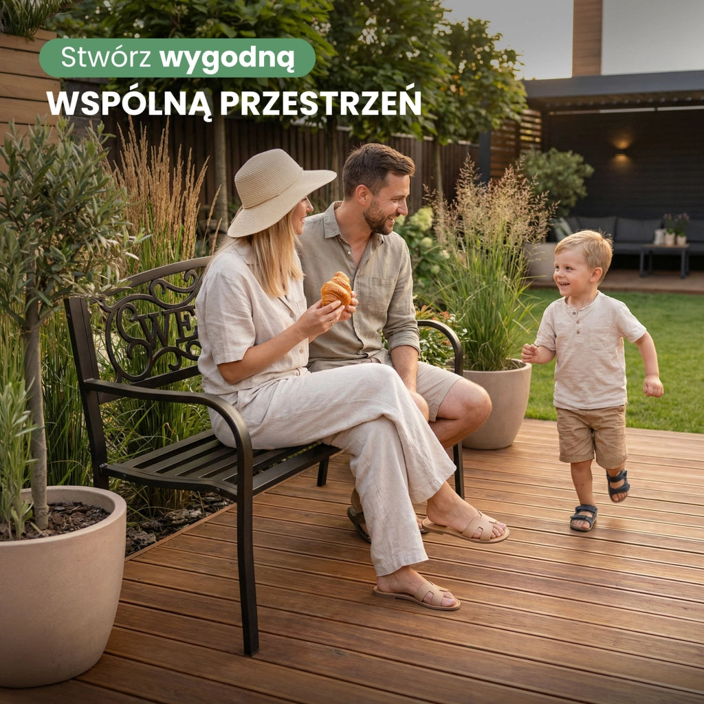 Panchina da giardino bruna IRYS con gambe in acciaio e schienale in ghisa larghezza 127 cm
