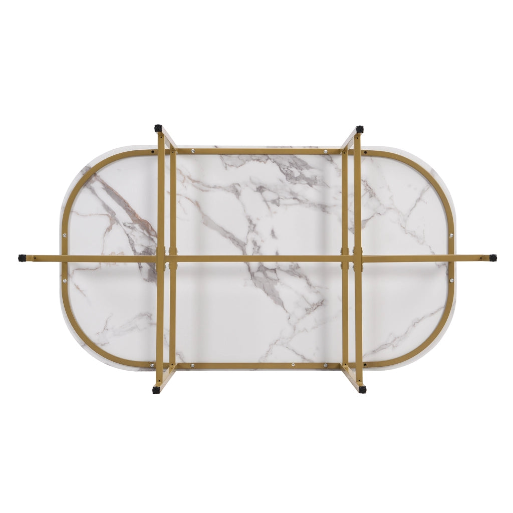 TAVOLO DA PRANZO Set da 6 pezzi Bianco MDF struttura in ferro oro