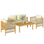 Set Giardino 4 Pezzi Legno Acacia Cuscini Esterni ¨C zephmum ¨C Corde Tessute Naturali