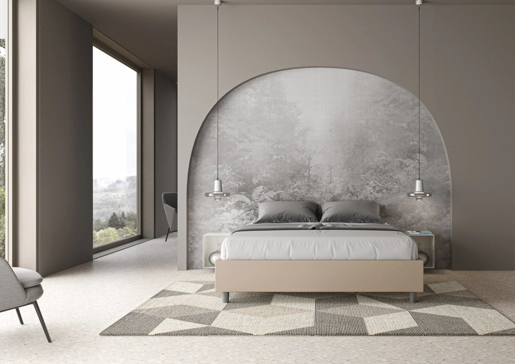 Letto matrimoniale francese con rete imbottito 140x210 similpelle cappuccino Azelia