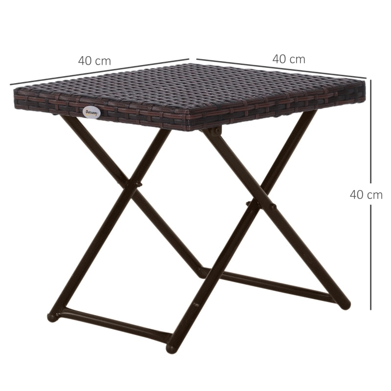 OKWISH Tavolino da Giardino Pieghevole con Piano Quadrato, in Polyrattan, per Balcone e Terrazza, Marrone, 40×40×40 cm