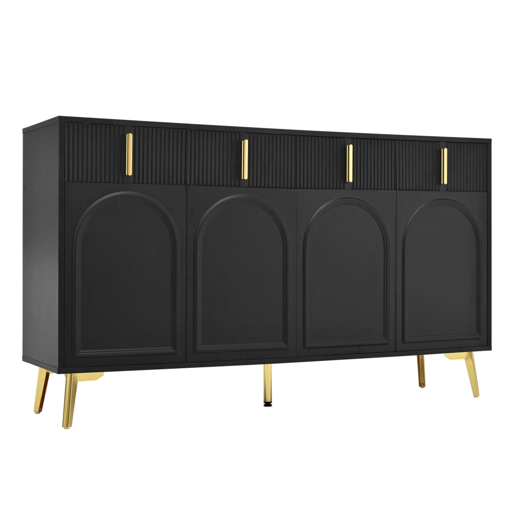 Credenza sideboard nera con 4 ante e 4 cassetti; ripiani regolabili; 140x38x82 cm; in MDF