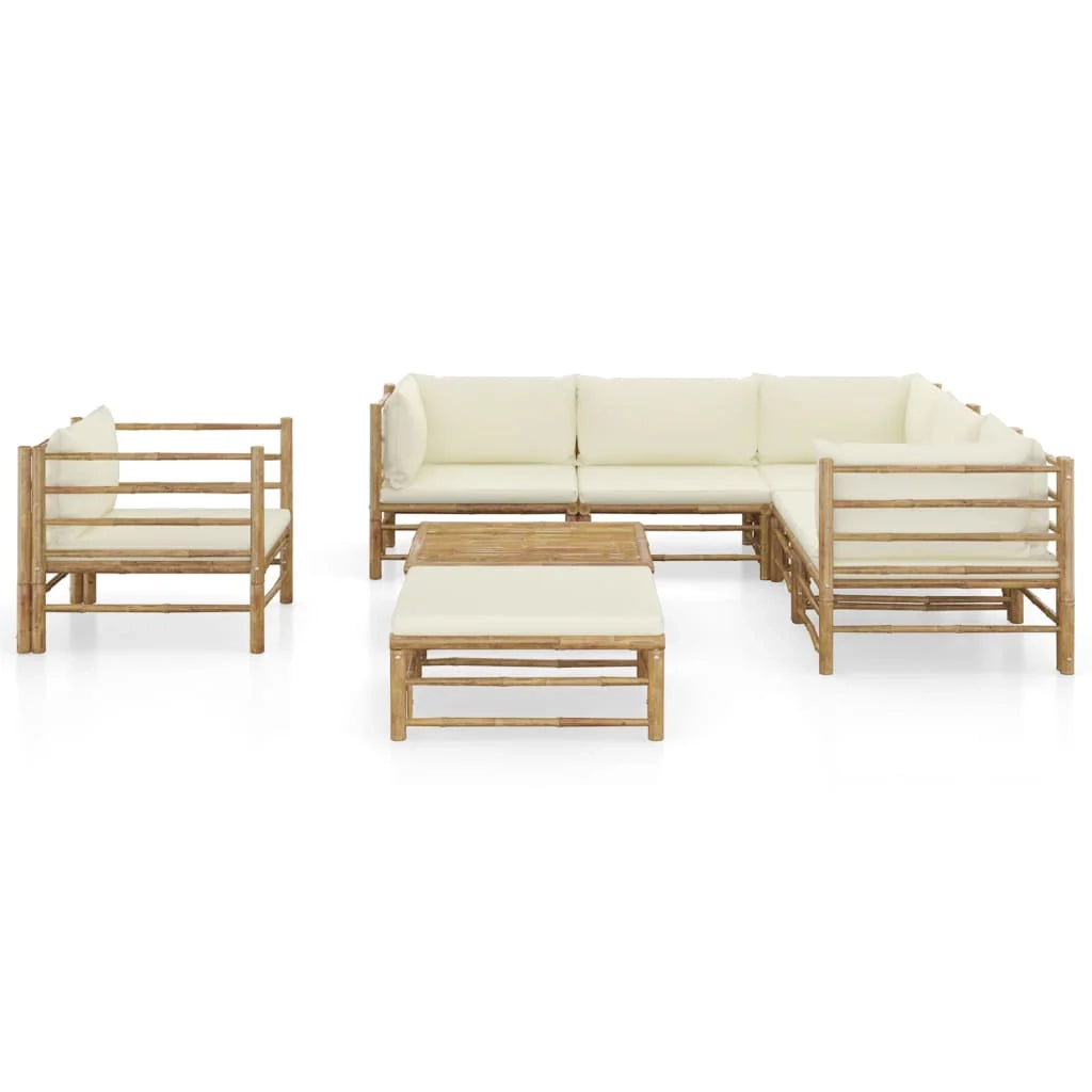 Set di mobili da giardino mobili da esterno 8 pezzi con cuscini bambù bianco crema 02_0017482