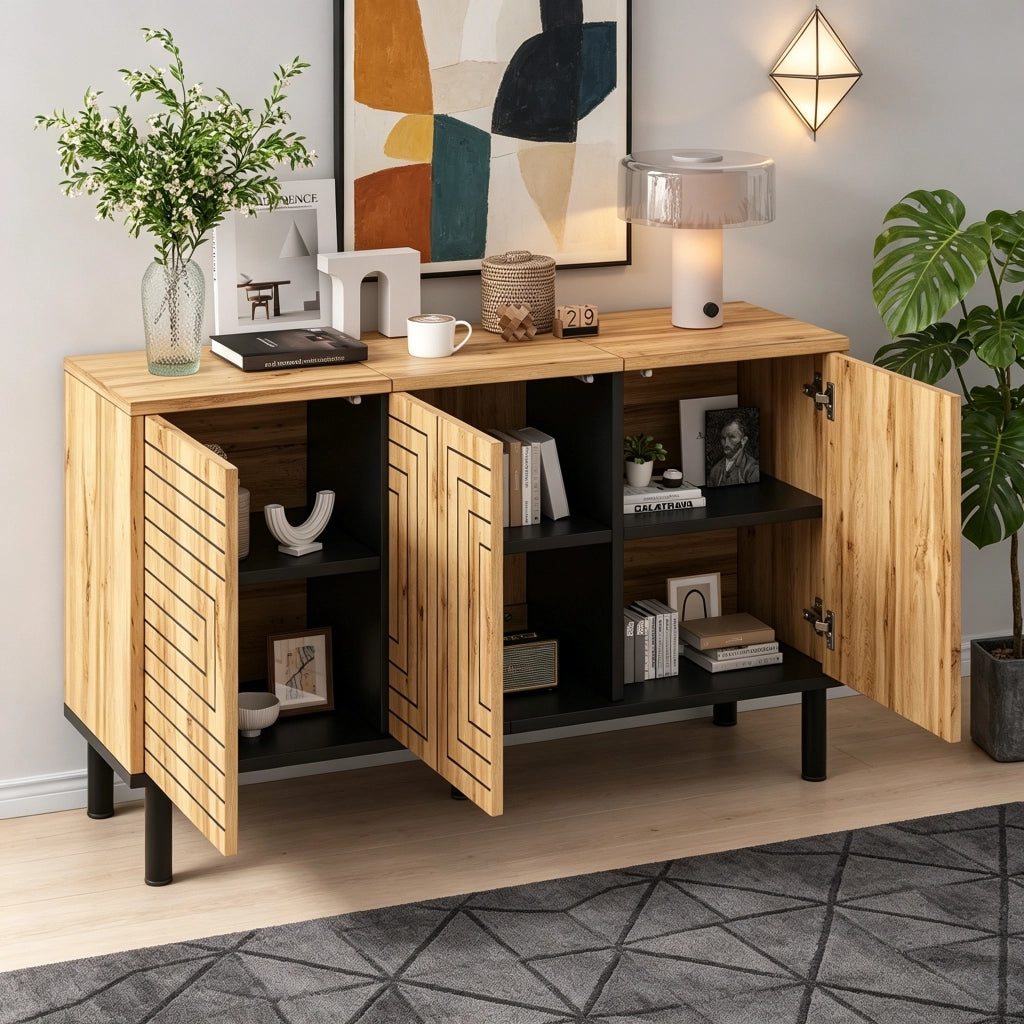 Madia con 3 ante ad apertura a pressione e 6 vani - per soggiorno - 120 x 35 x 68 cm - naturale