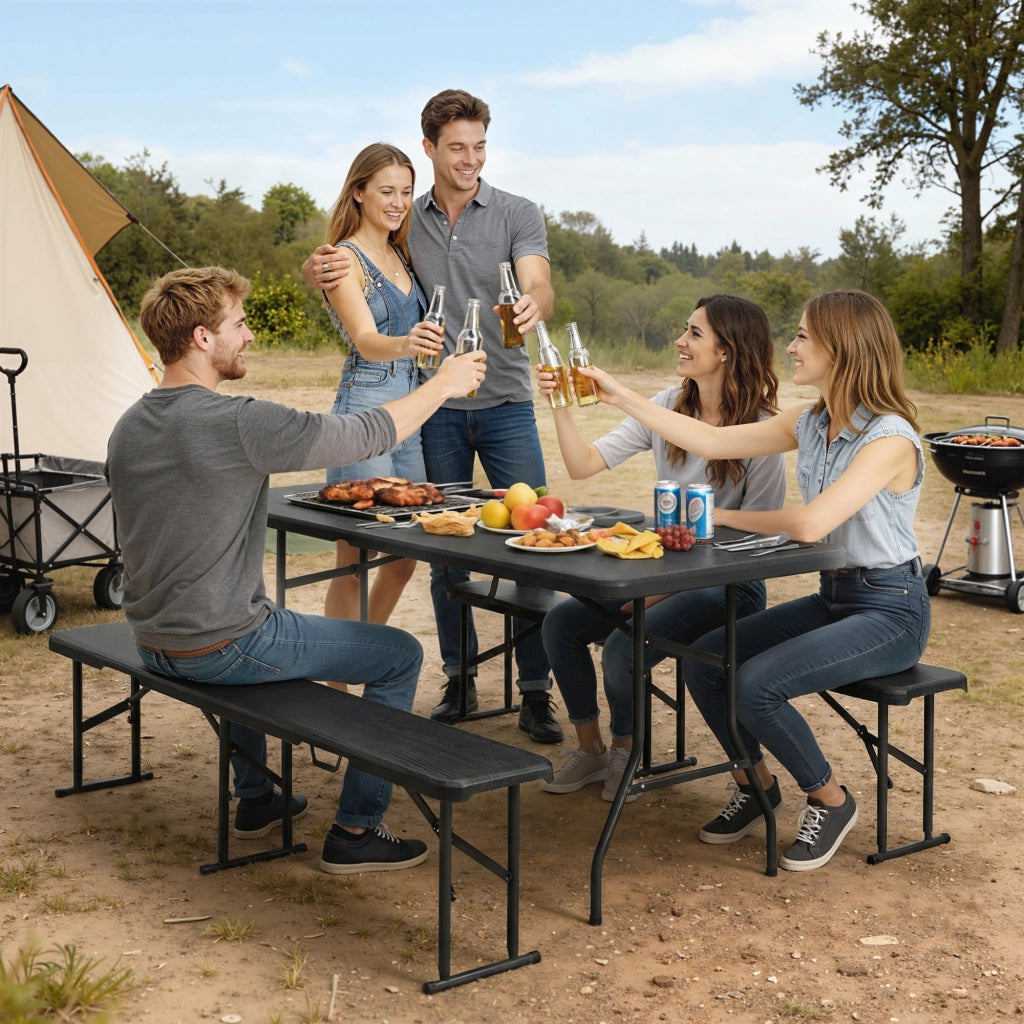Tavolo pieghevole da giardino con panche ¨C zephmum ¨C nero, 180 cm