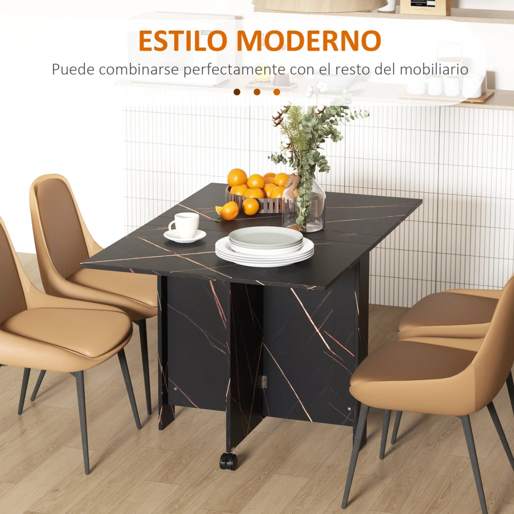 Tavolo da pranzo pieghevole allungabile con ruote ¨C zephmum ¨C 120x80x73 cm nero effetto marmo
