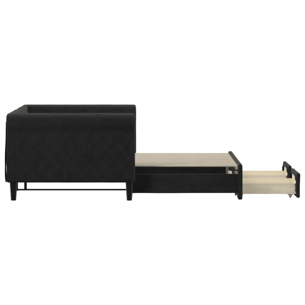 Divano Letto Estraibile con Cassetti Nero 90x200 cm in Velluto