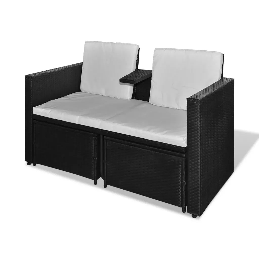 Set Divani da Giardino 4 pz con Cuscini in Polyrattan Nero 40737