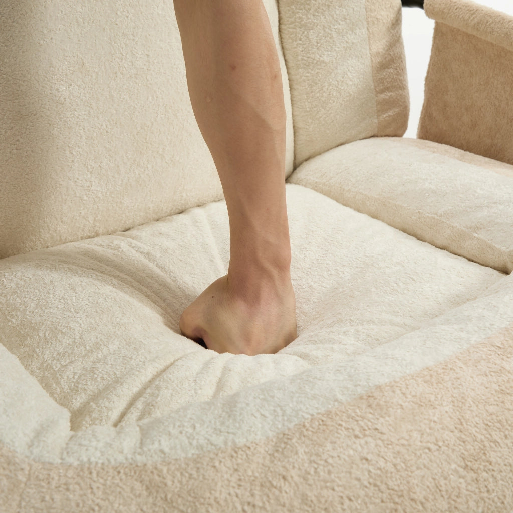 Poltrona a dondolo reclinabile beige con poggiapiedi estraibile