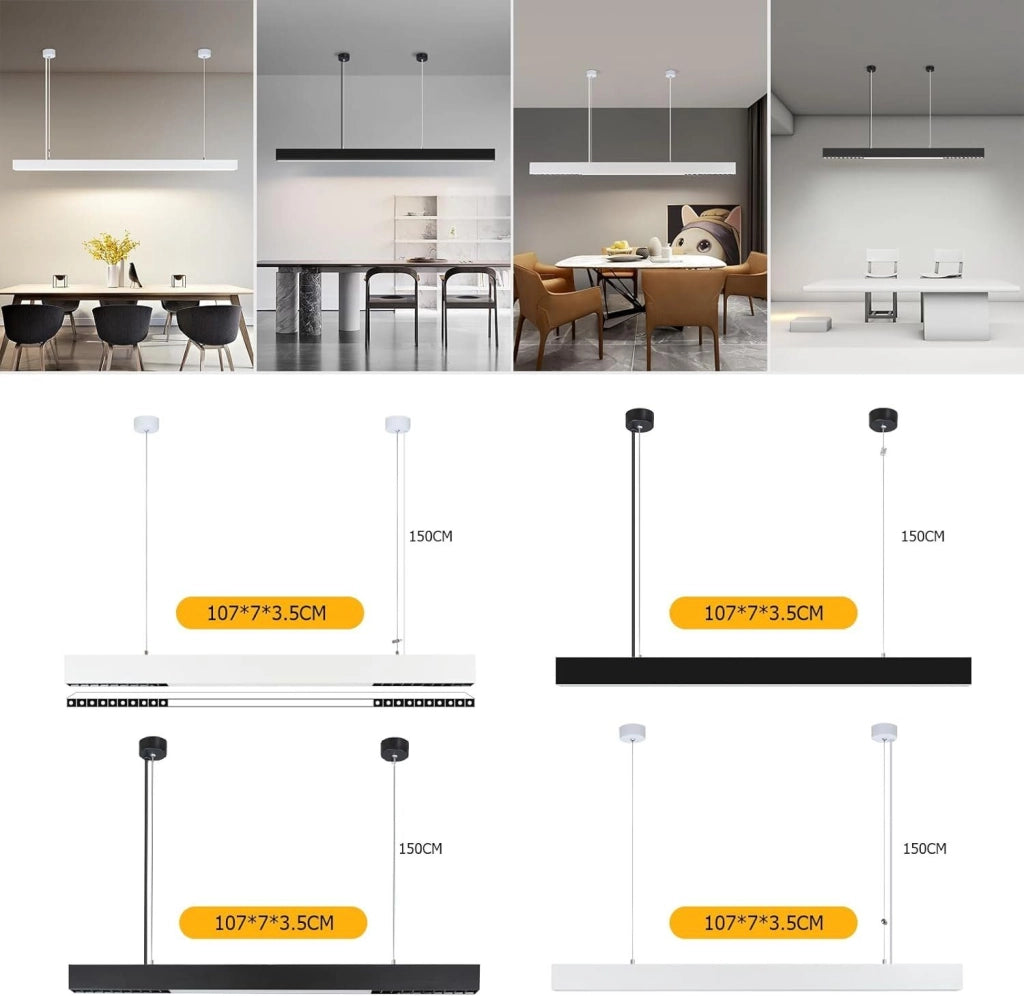 Lampada a Sospensione ZMH LED bianca 32W dimmerabile con telecomando moderna lineare 107 cm per ufficio e soggiorno