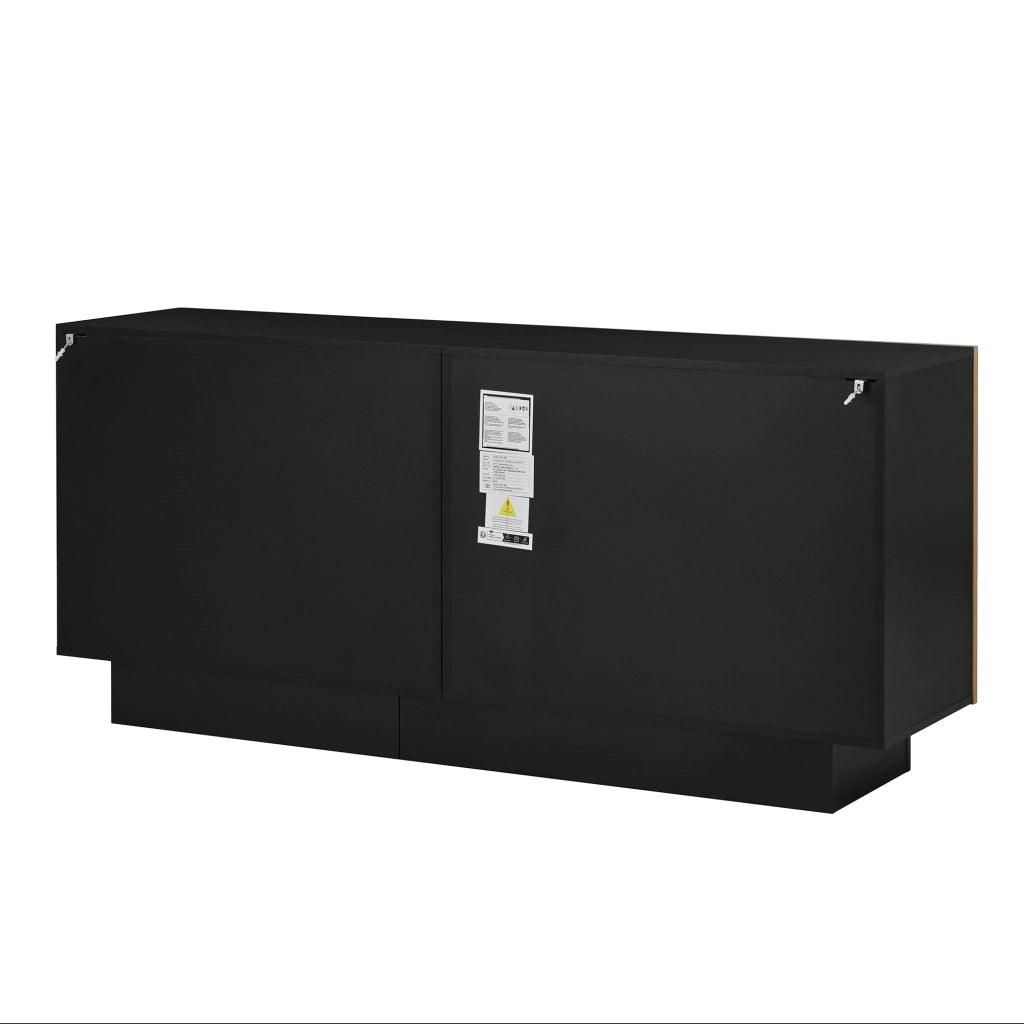 Credenza, mobile da ingresso, 4 ante, finitura effetto legno, ripiani regolabili, nero e color legno