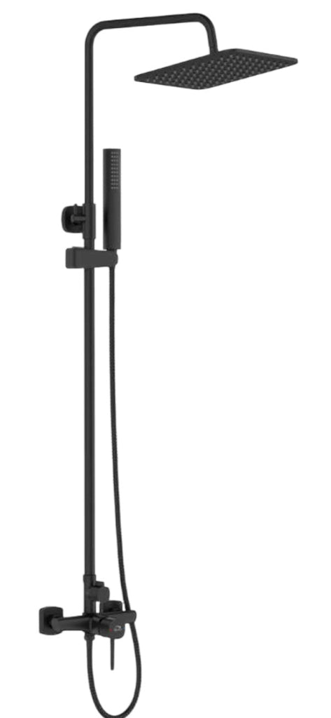 Colonna doccia con miscelatore | Set doccia minimalista, soffione a pioggia, sistema anticalcare, nero