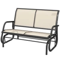 Panchina a Dondolo da Giardino a 2 Posti in Metallo e Tessuto a Rete Traspirante, 120x70x85cm, Beige