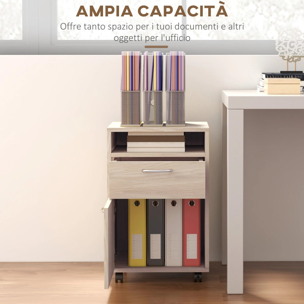 Cassettiera da Ufficio 2 Cassetti e Ripiano Portadocumenti 40x35x60 cm in Legno e Metallo Rovere