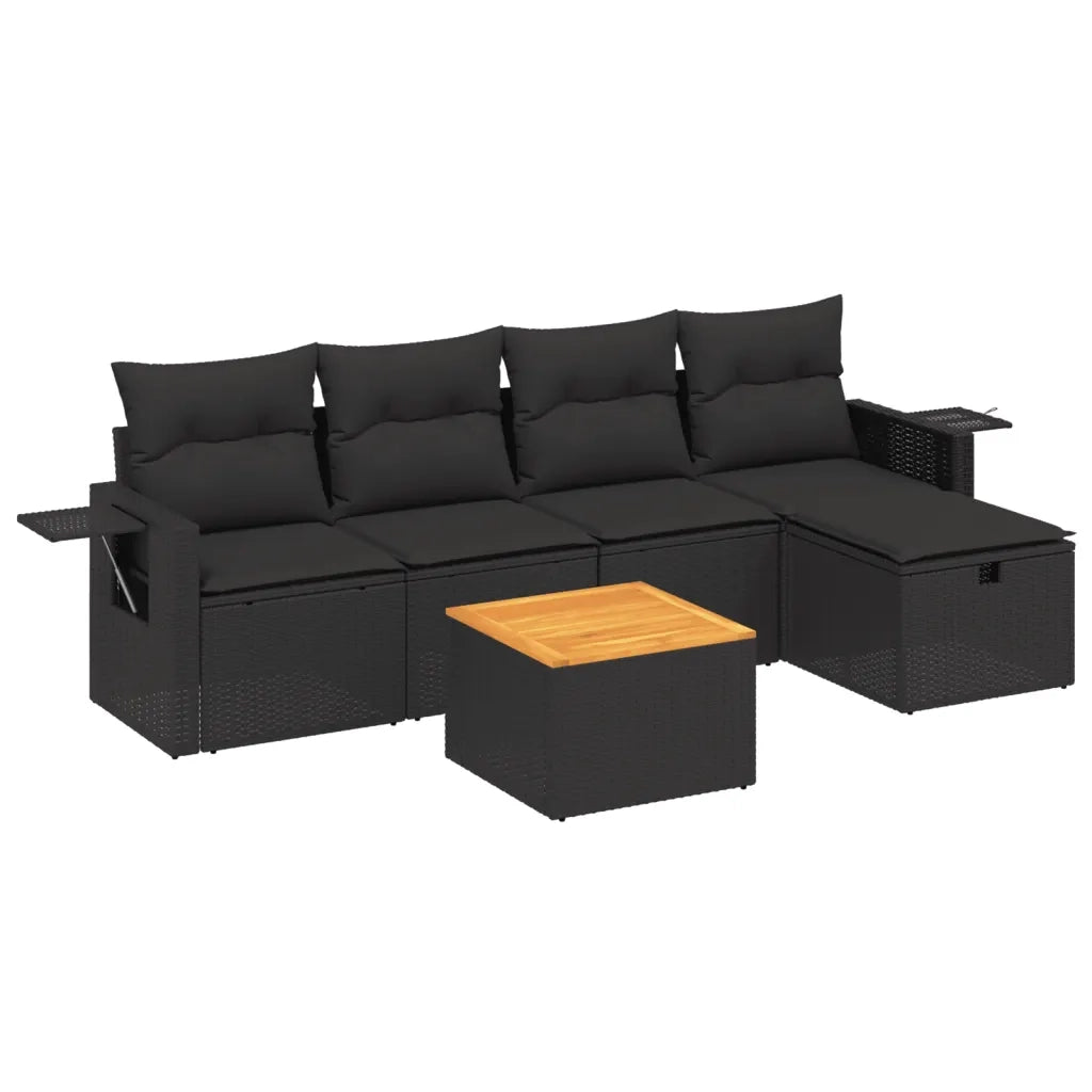 Set Divano da Giardino 6 pz con Cuscini Nero in Polyrattan 3264940