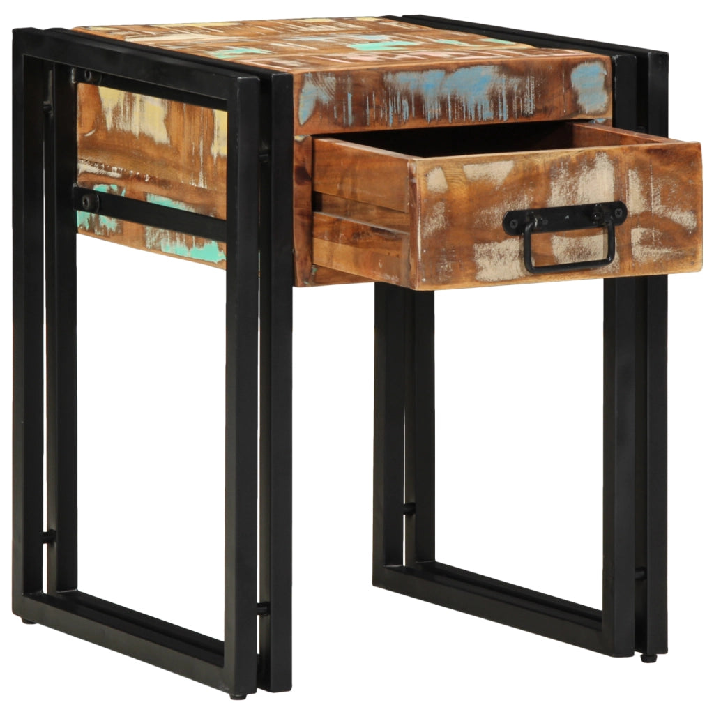 Tavolino con Cassetto Nero 40x40x50 cm Legno Massello di Recupero
