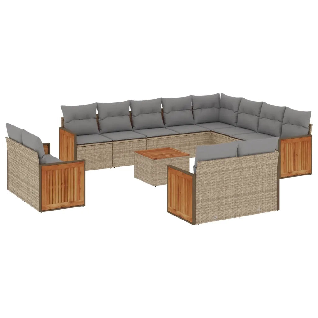 Set Divano da Giardino 13 pz con Cuscini Beige in Polyrattan 3260603