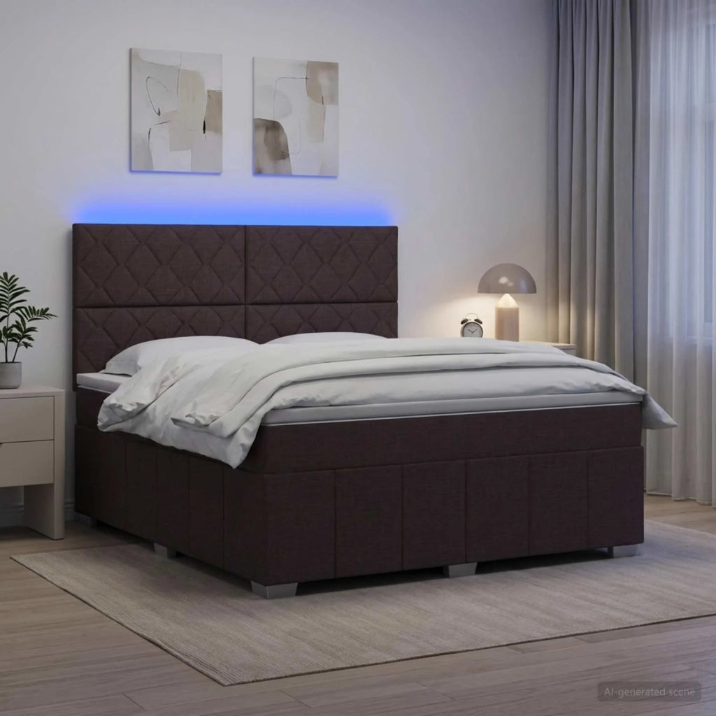 Letto Box Spring LED con Materasso Marrone Scuro 180 x 200 cm 3455671
