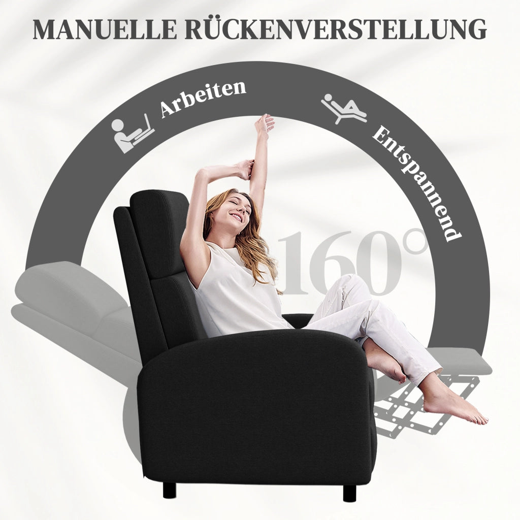 Poltrona relax reclinabile con poggiapiedi ¨C Xylo ¨C tessuto nero