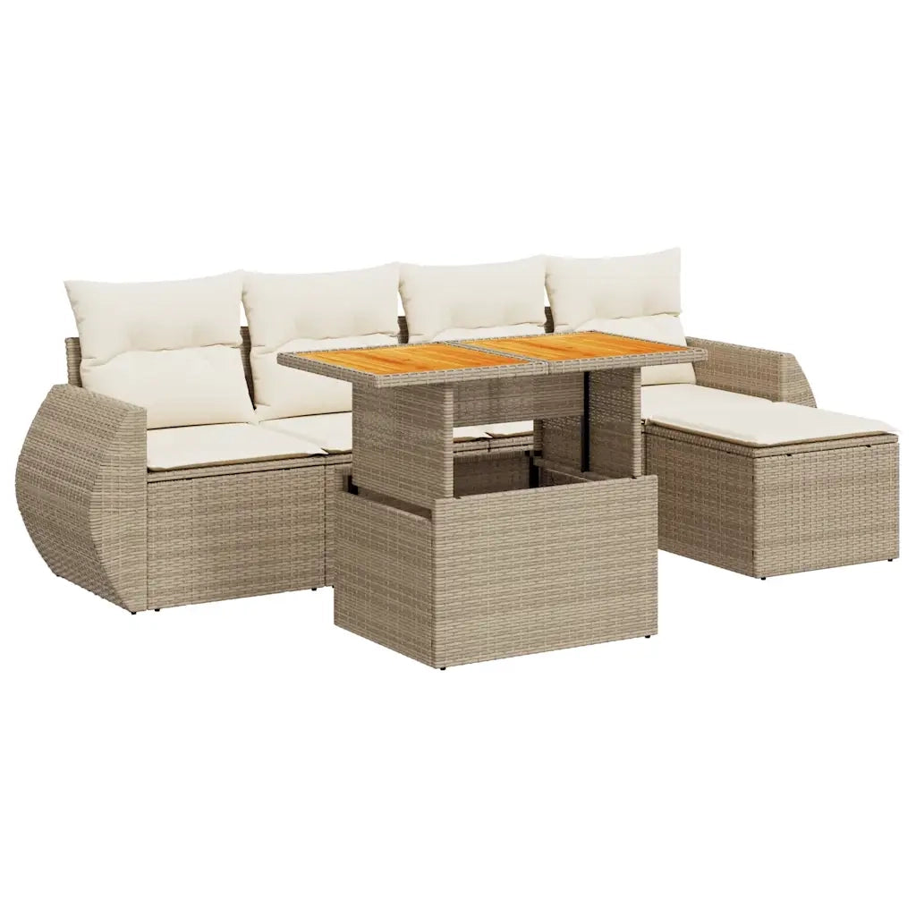 Set Divano da Giardino 6 pz con Cuscini Beige in Polyrattan 3327250