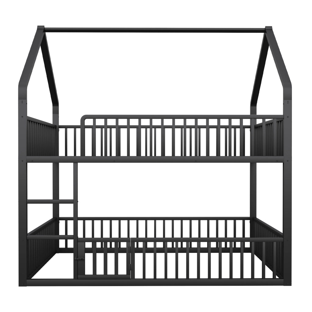 Letto a Castello 140x200 cm; in Metallo; con Scala Frontale e Porta Apribile - Nero
