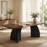 Tavolo da pranzo 160x80 cm in MDF color noce con gambe nere; stile moderno per 4-6 persone