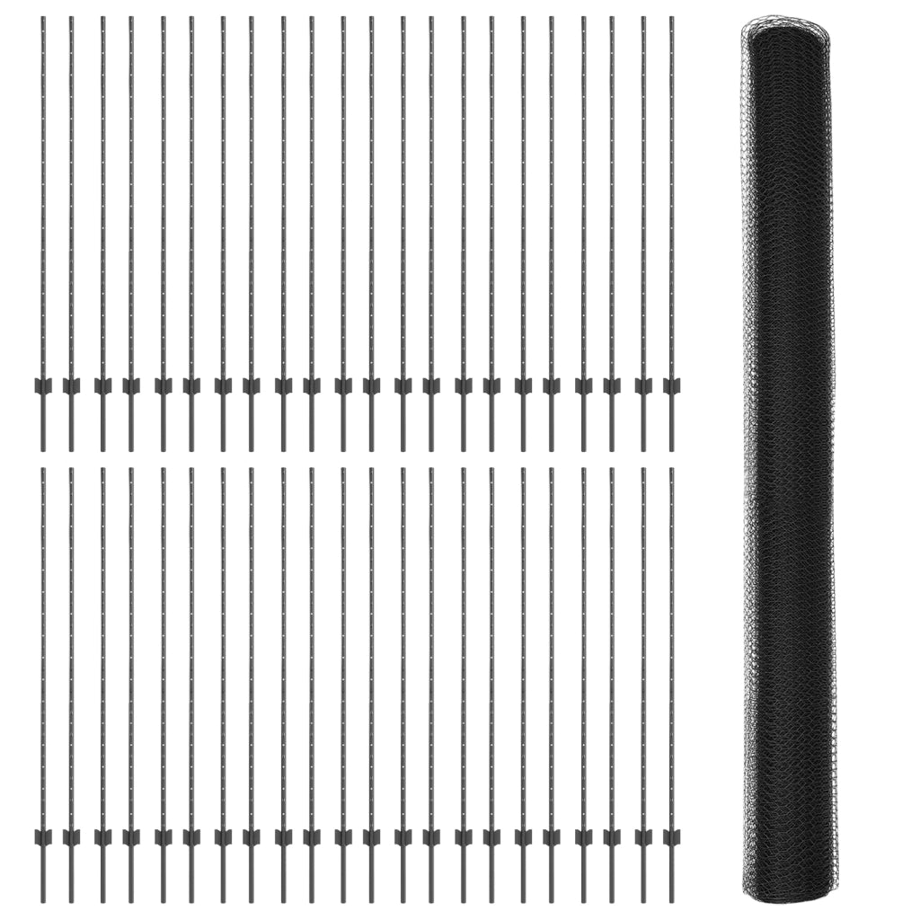 Pali per Recinzione 22 pcs U-Channel Grigio 150 cm Acciaio