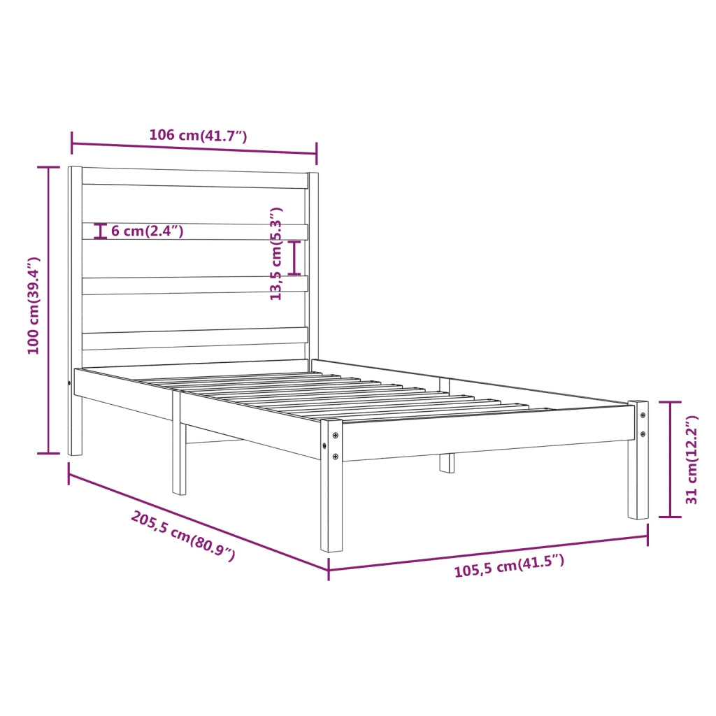 Giroletto Nero in Legno Massello di Pino 100x200 cm 3104927