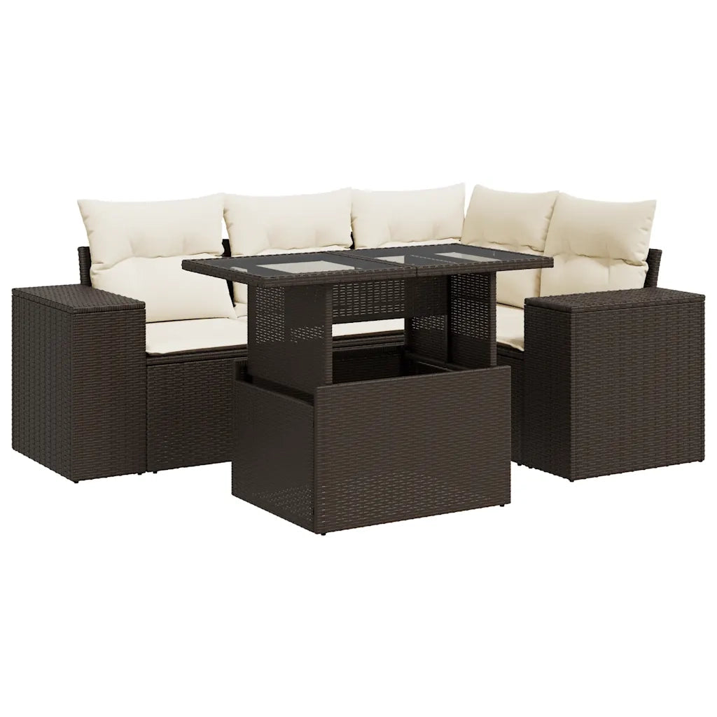 Set Divano da Giardino 5 pz con Cuscini Marrone in Polyrattan 3326794