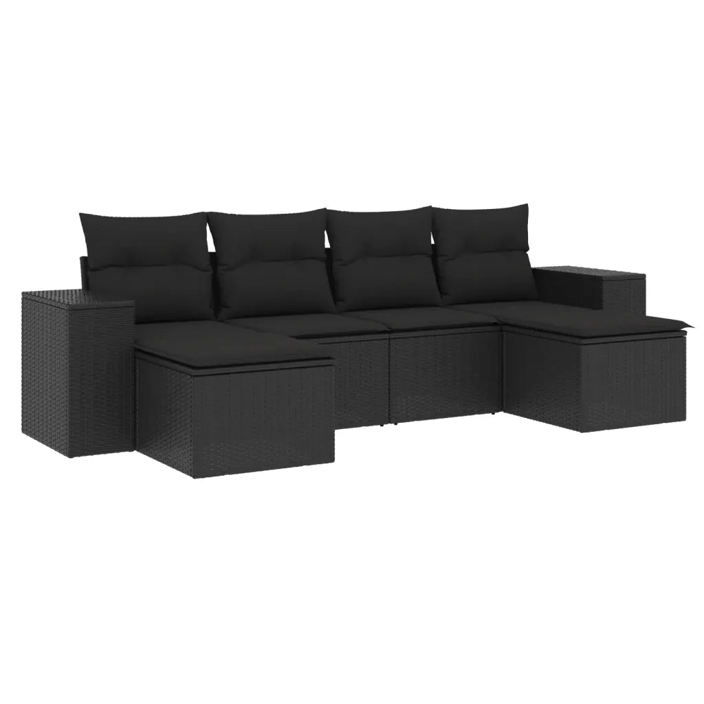 Set Divano da Giardino 6 pz con Cuscini Nero in Polyrattancod mxl 114781