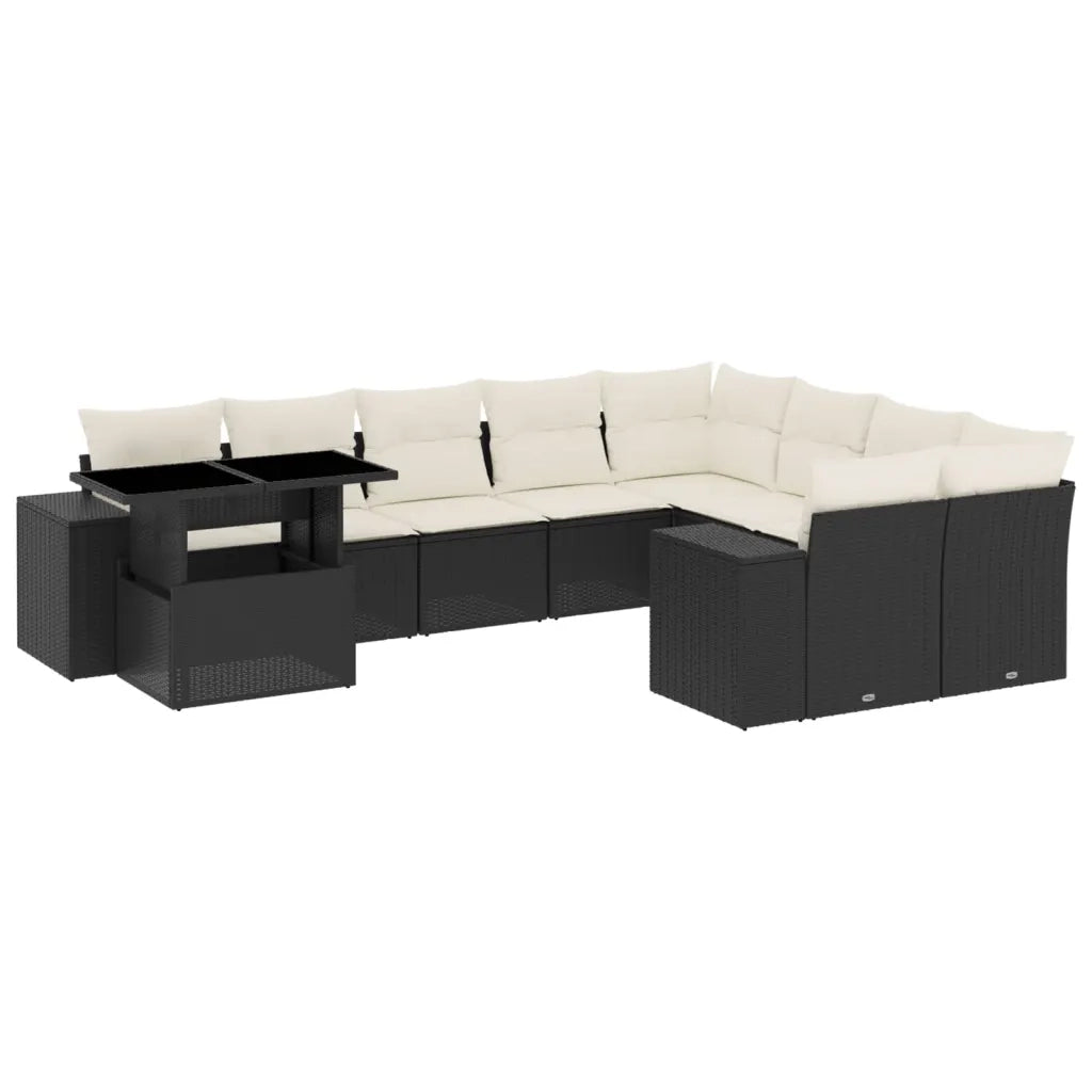 Set Divani da Giardino 10pz con Cuscini in Polyrattan Nero 3269396