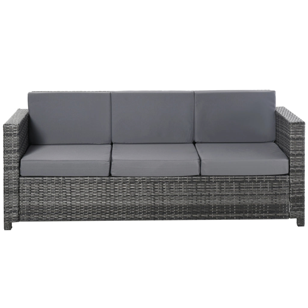 Divano da Esterno 3 Posti in Rattan e Metallo con Cuscini ¨C zephmum ¨C 185x70x80 cm Grigio