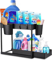 Organizzatore per lavandino a due livelli con 6 ganci - organizzatore per cucina - ripiano per lavoro - ripiano scorrevole - cassettone per spezie