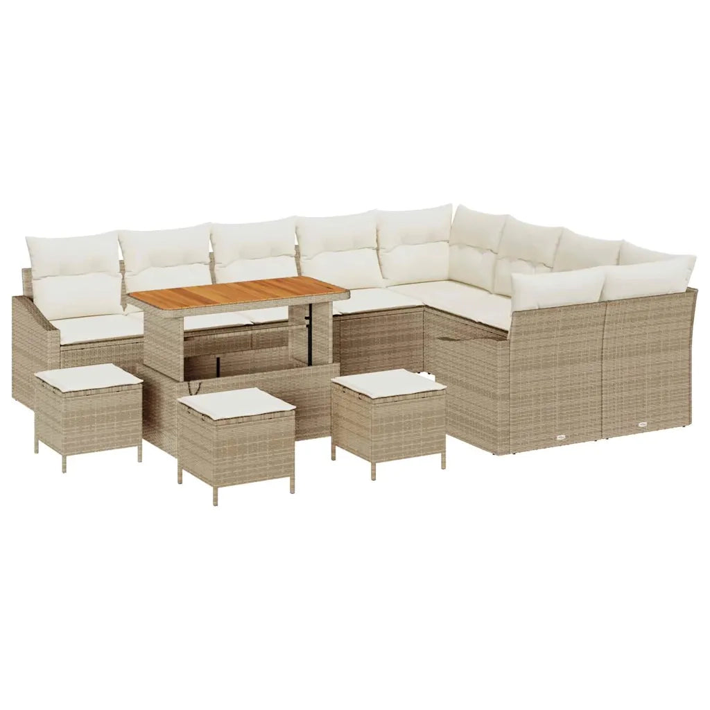 Set Divano da Giardino con cuscino 13 pcs Beige polyrattan