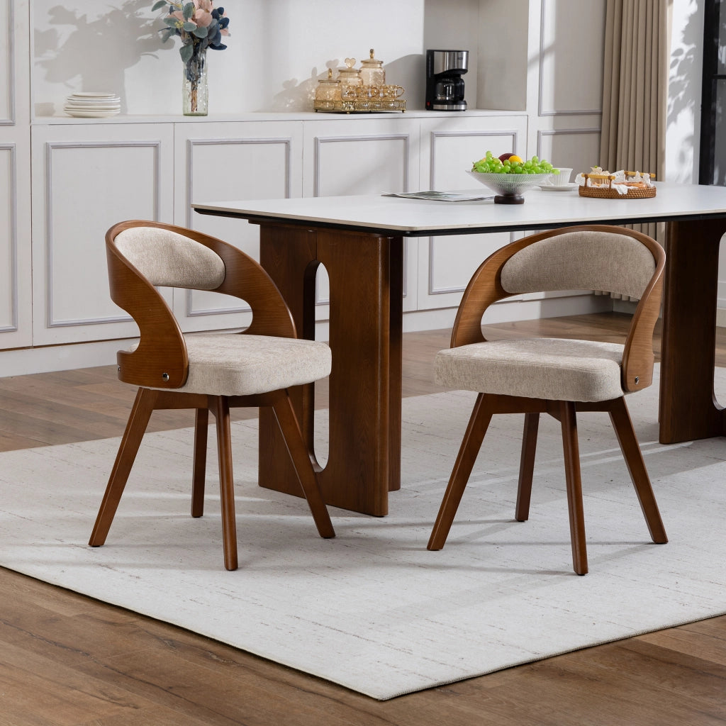 Sedia da Pranzo Girevole in Legno con Cuscino ¨C Xylo ¨C Schienale Curvo, Tessuto Cotone Lino