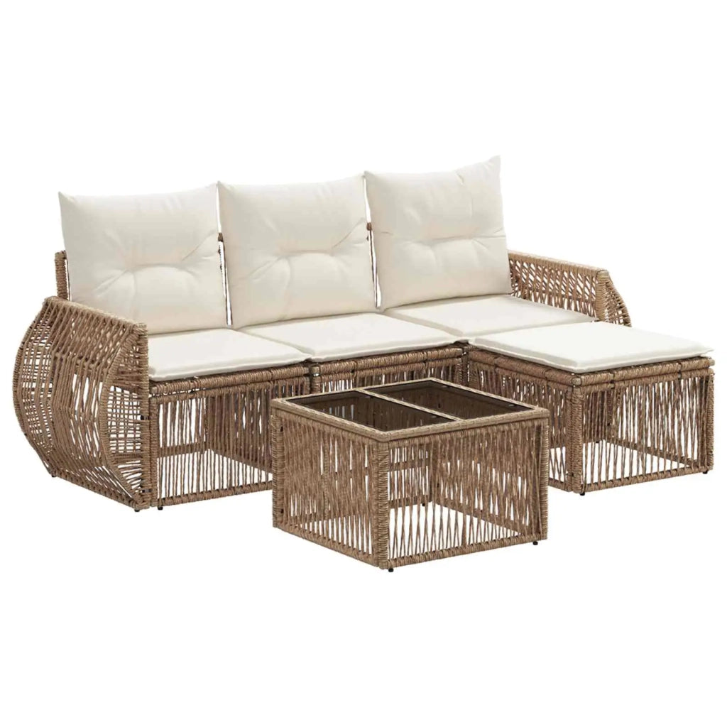 Set Divano da Giardino 5 pcs Beige e Bianco Crema polyrattan