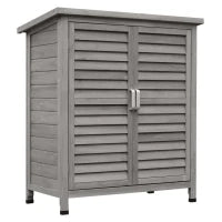 Armadio da Giardino Rimessa per Attrezz con Ripiano, Porte Persiane, Tetto in Bitume, Legno di Abete, 87L x 46.5l x 96.5H cm, Grigio