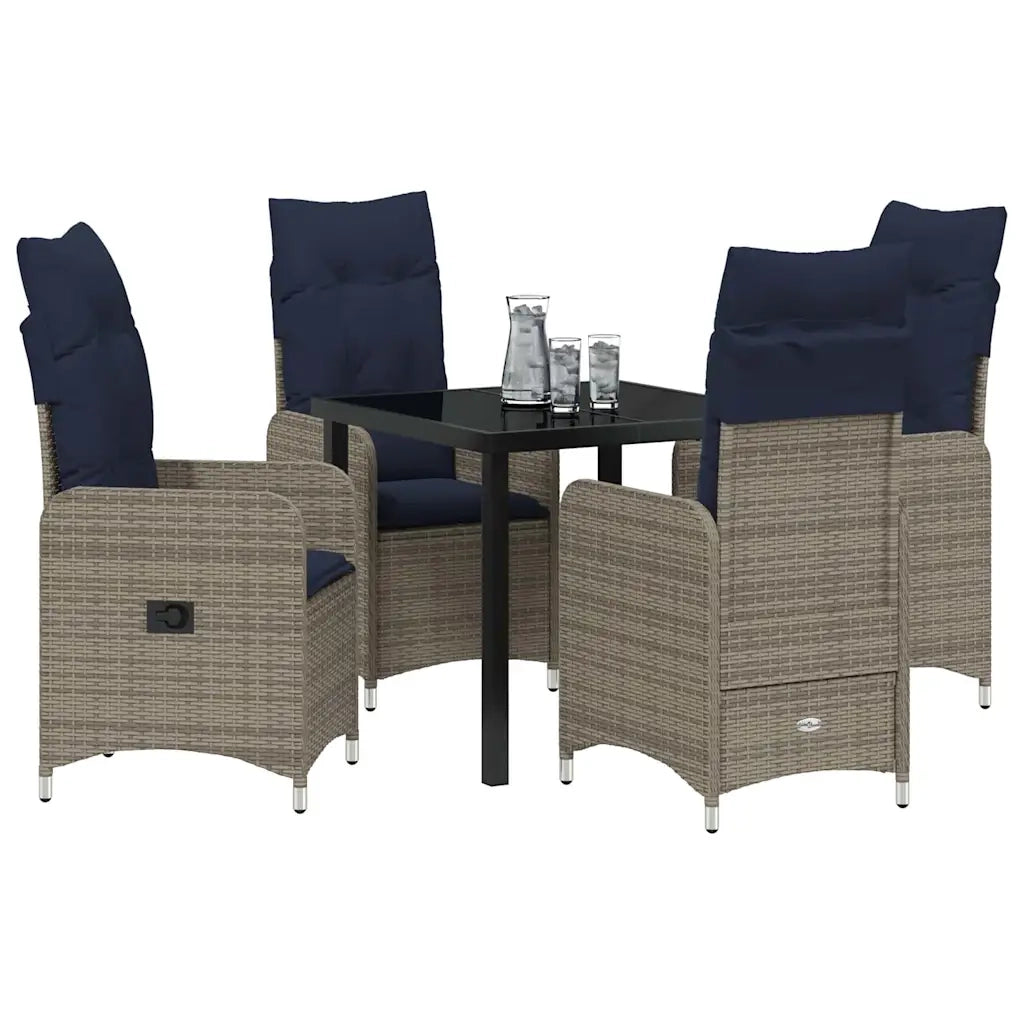 Set da Pranzo per Giardino con cuscino 5 pcs Nero polyrattan