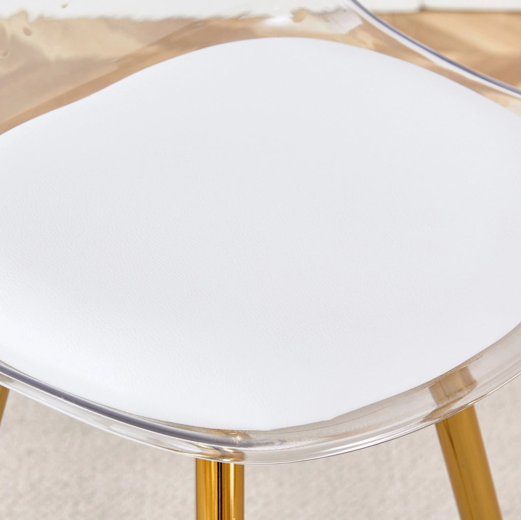 Set bar con tavolo rotondo in vetro ? 89 cm e 2 sgabelli trasparenti con gambe oro
